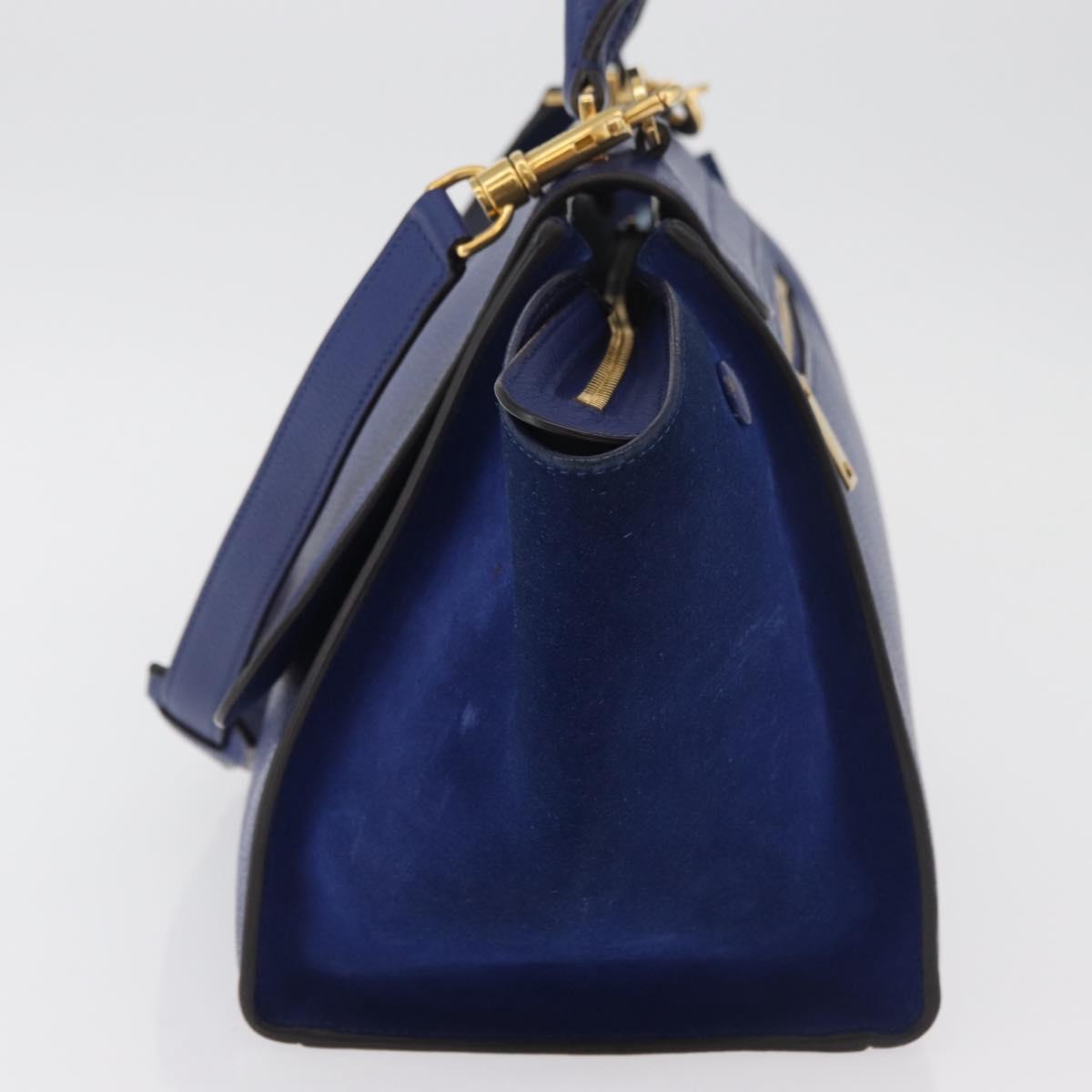 CELINE Trapeze Hand Bag Leather 2way Blue Gold Auth BA12887A