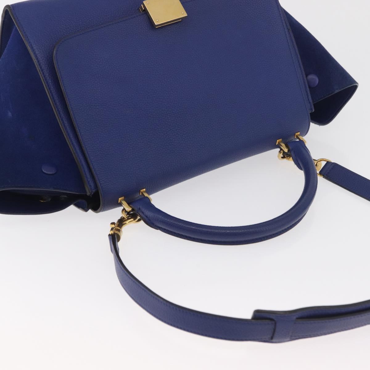 CELINE Trapeze Hand Bag Leather 2way Blue Gold Auth BA12887A