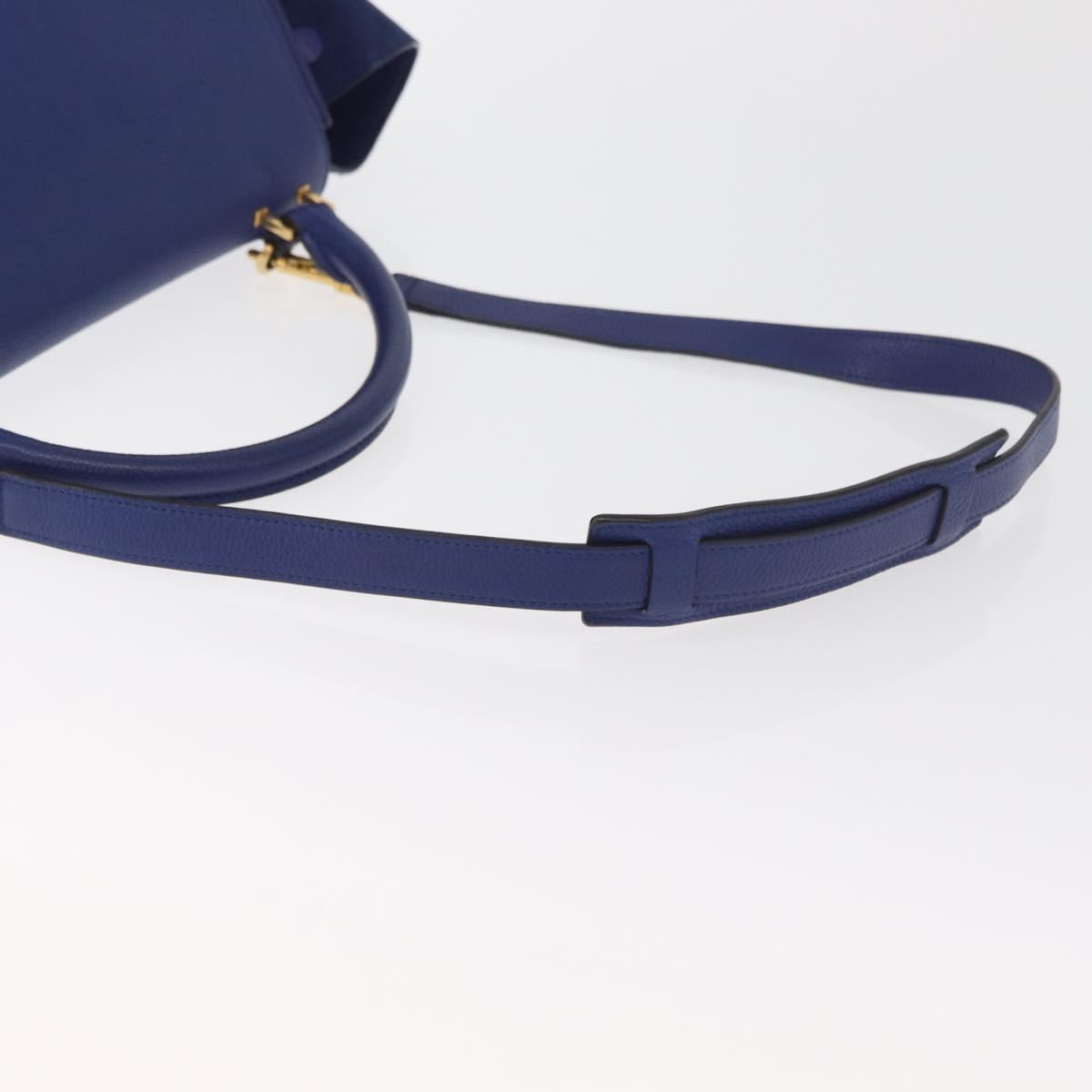 CELINE Trapeze Hand Bag Leather 2way Blue Gold Auth BA12887A