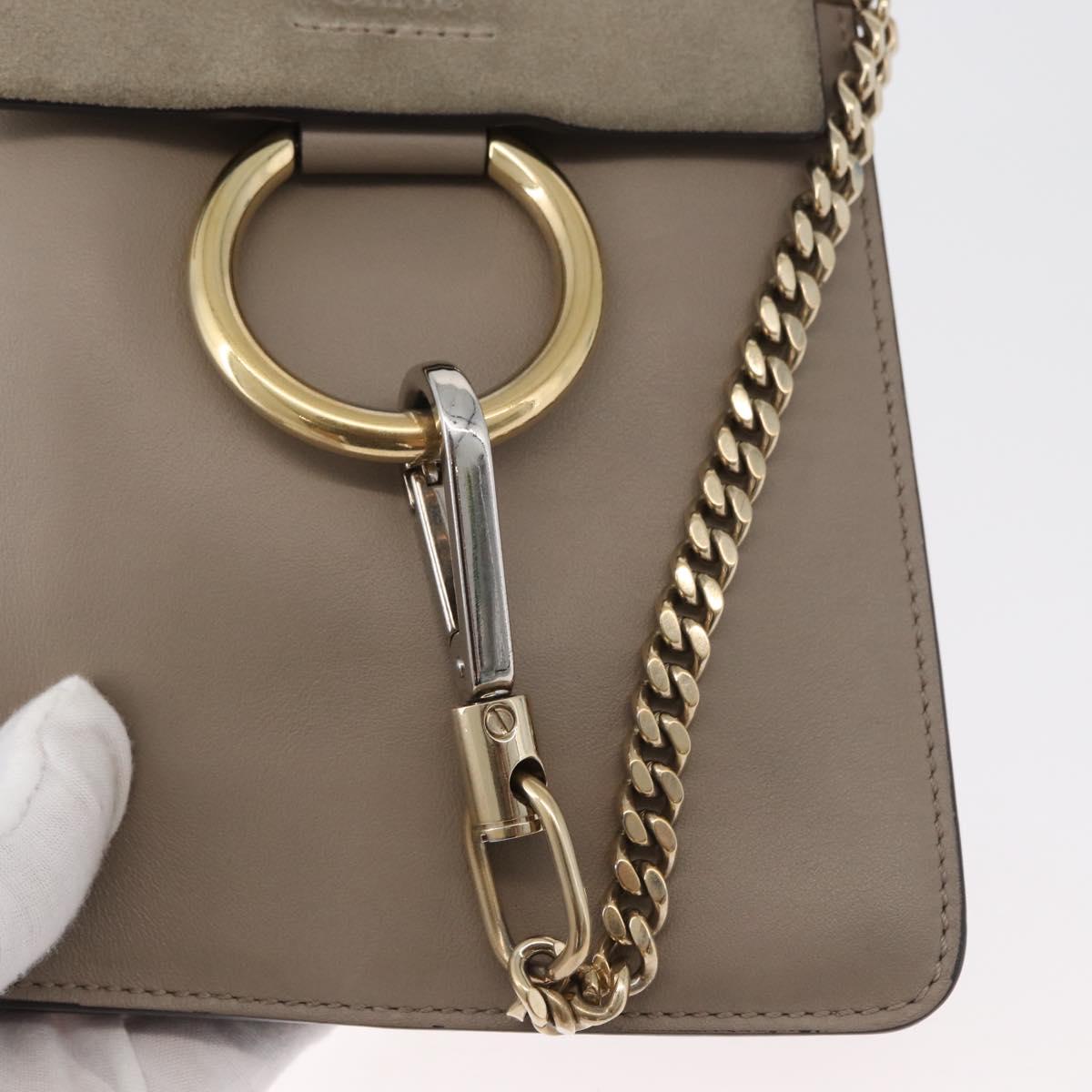 Chloe Fay Shoulder Bag Leather Beige Gold Auth BA12889