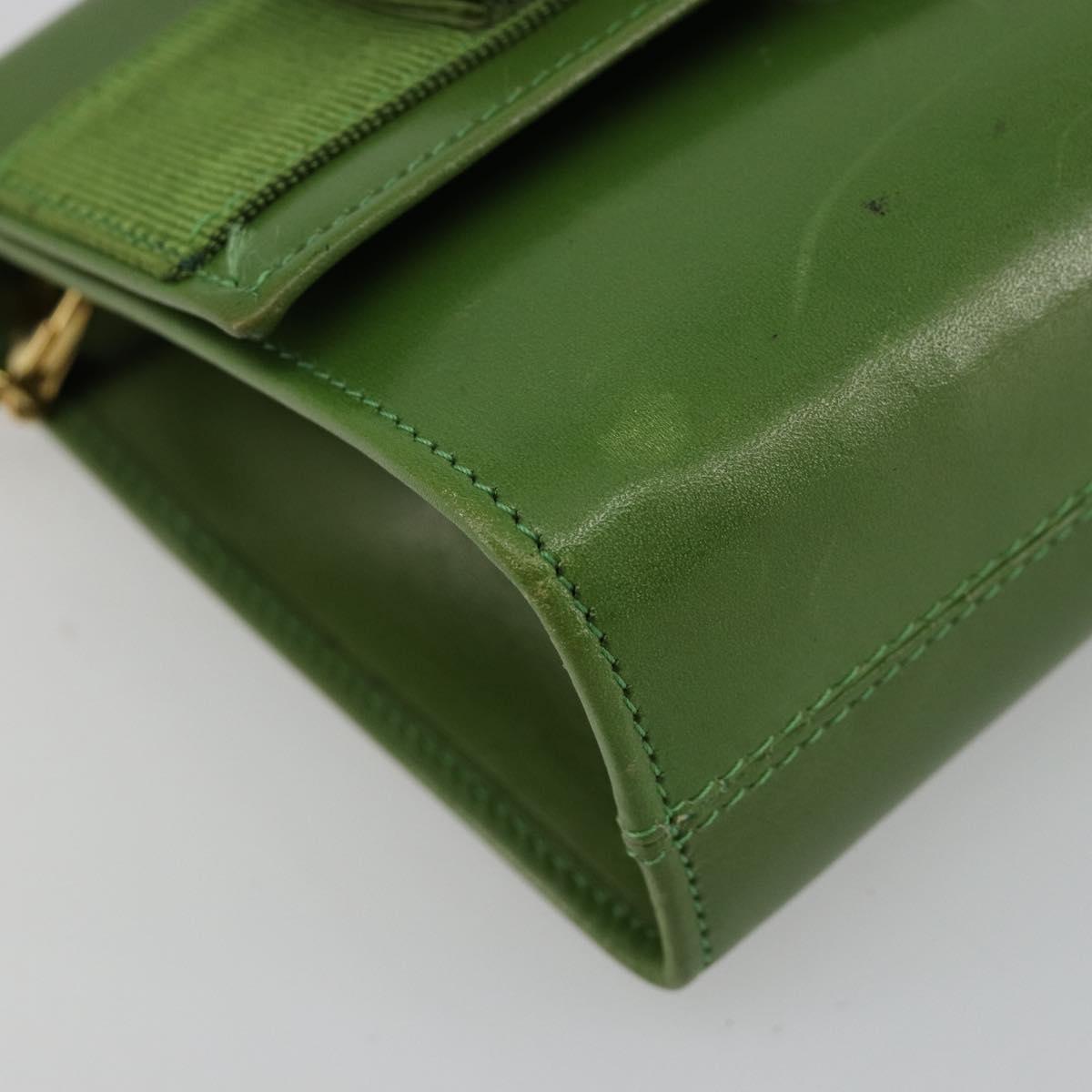 Salvatore Ferragamo Vara Ribbon Chain Bag Leather Green Gold Auth BA12890