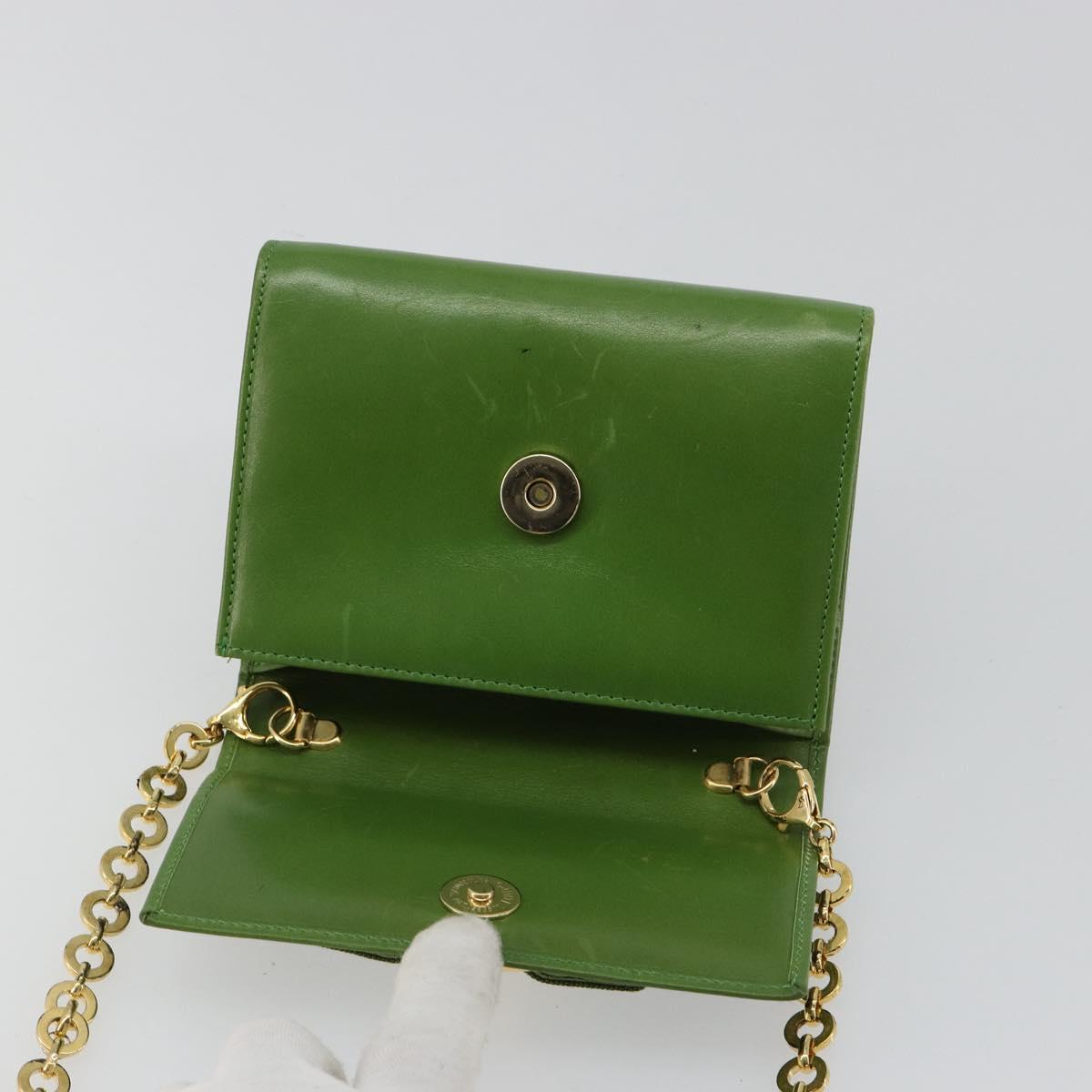 Salvatore Ferragamo Vara Ribbon Chain Bag Leather Green Gold Auth BA12890
