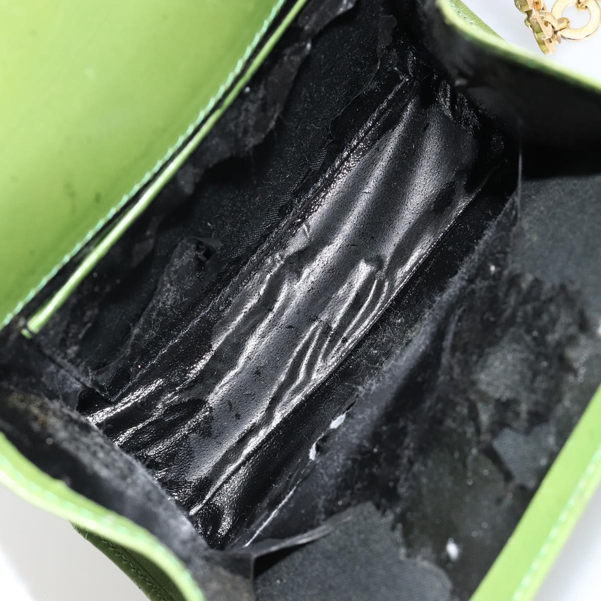 Salvatore Ferragamo Vara Ribbon Chain Bag Leather Green Gold Auth BA12890