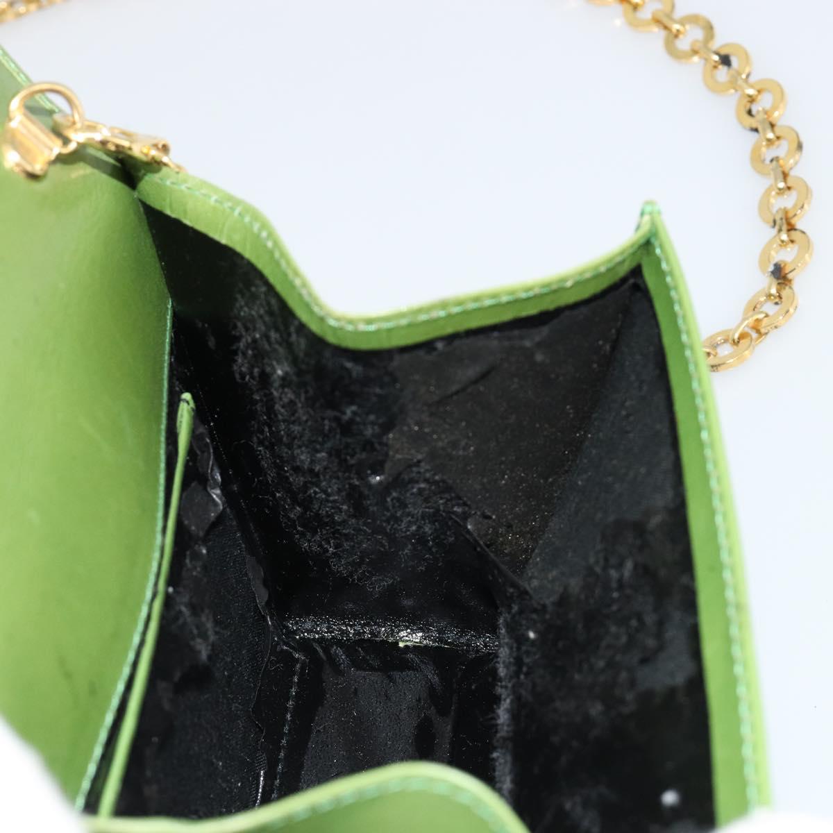 Salvatore Ferragamo Vara Ribbon Chain Bag Leather Green Gold Auth BA12890