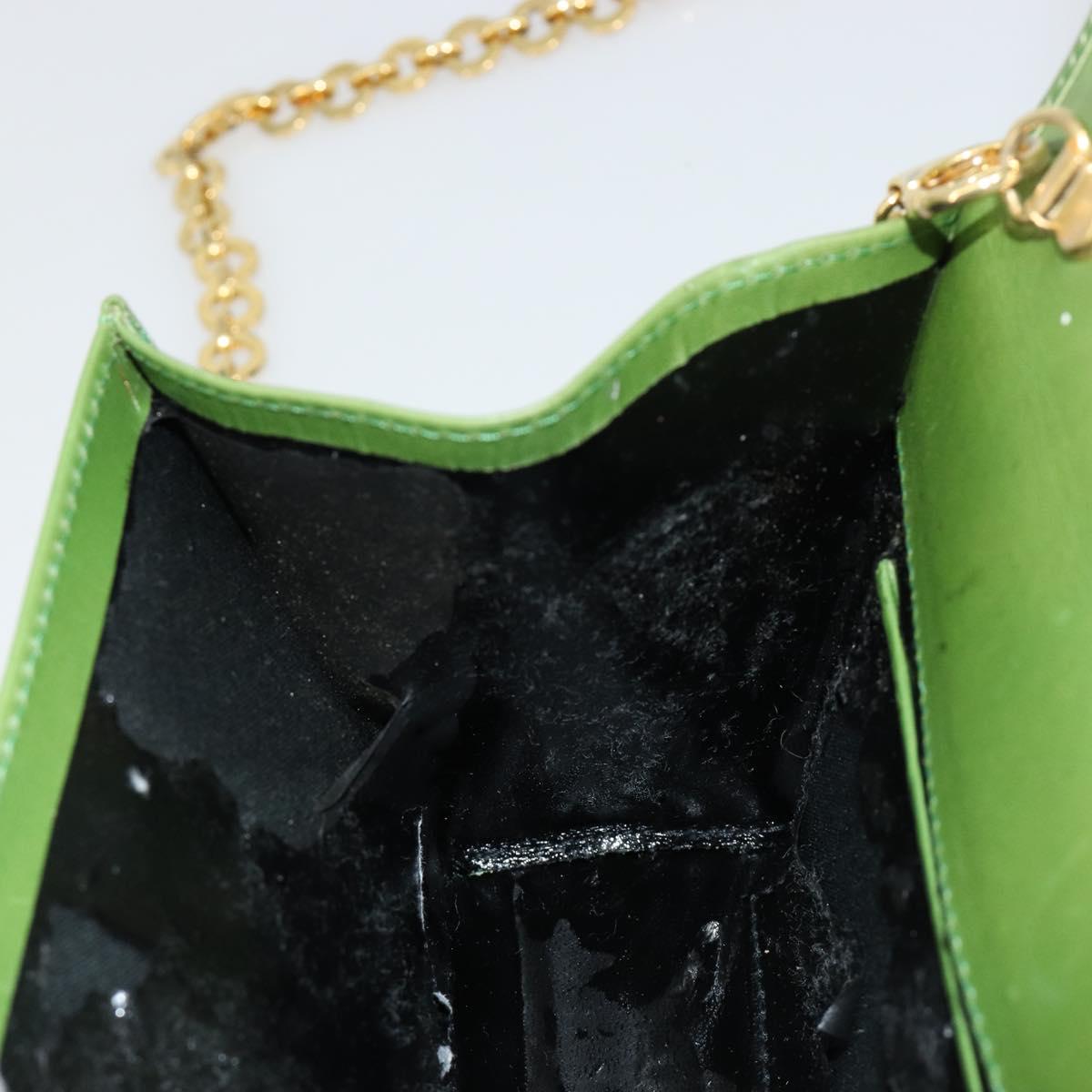 Salvatore Ferragamo Vara Ribbon Chain Bag Leather Green Gold Auth BA12890
