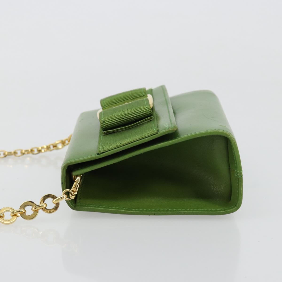 Salvatore Ferragamo Vara Ribbon Chain Bag Leather Green Gold Auth BA12890