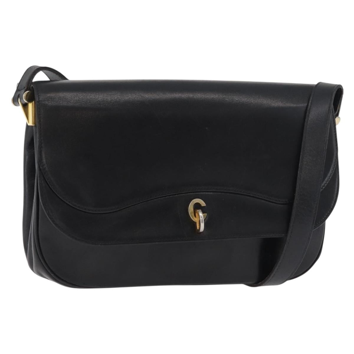 Christian Dior Shoulder Bag Leather Black Gold Auth BA12894