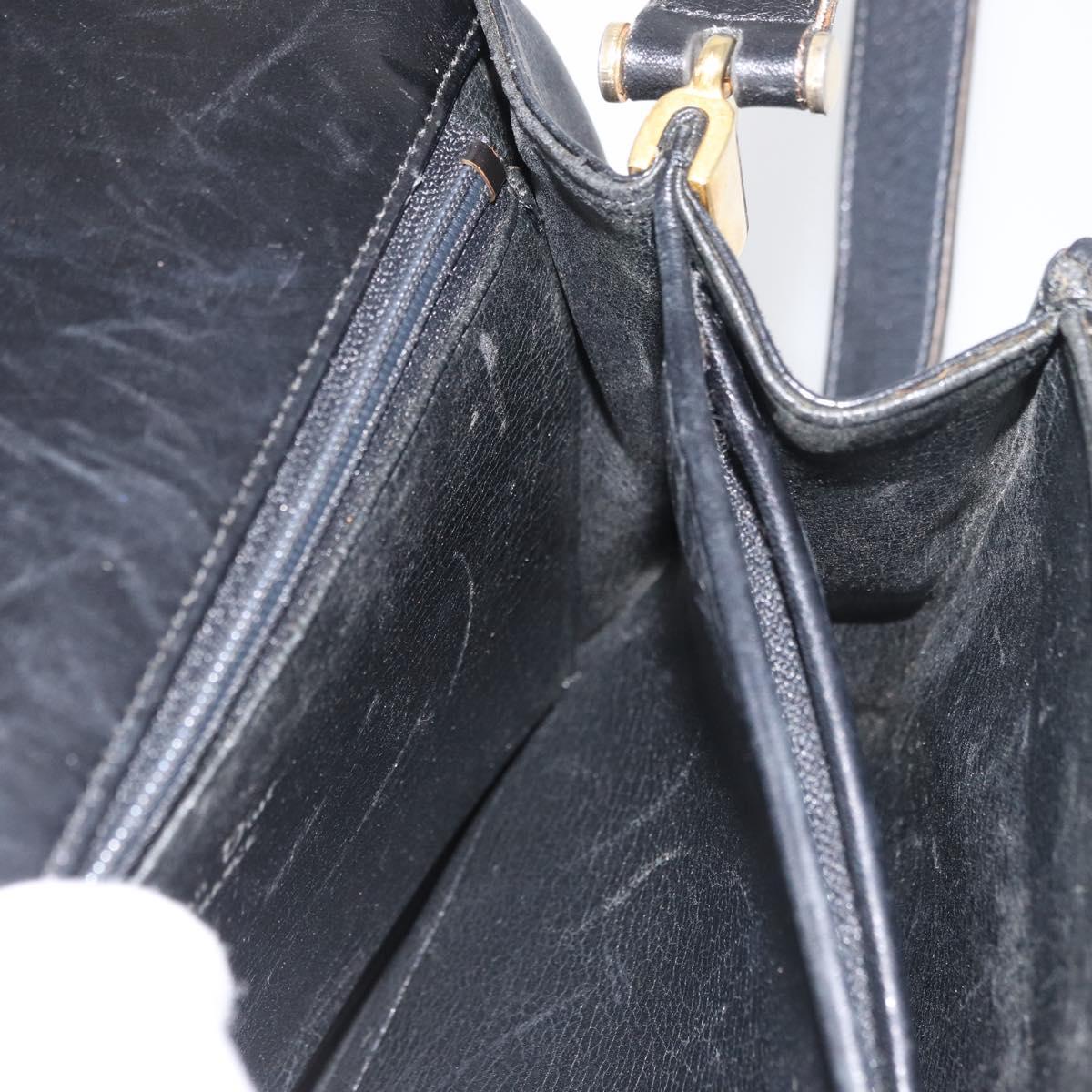 Christian Dior Shoulder Bag Leather Black Gold Auth BA12894
