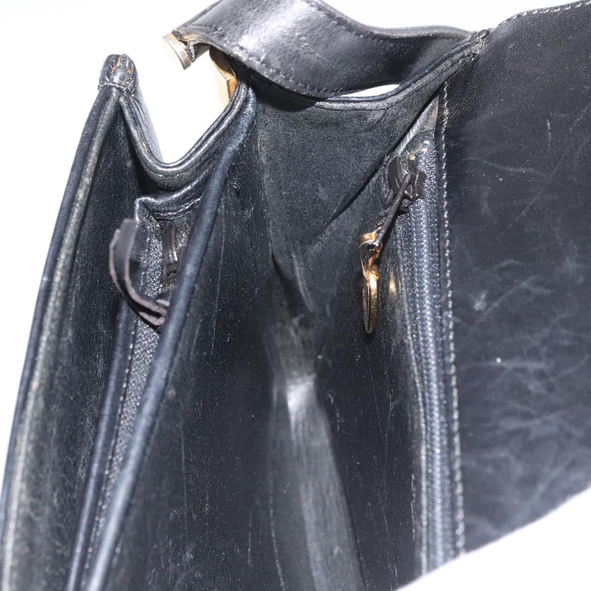 Christian Dior Shoulder Bag Leather Black Gold Auth BA12894