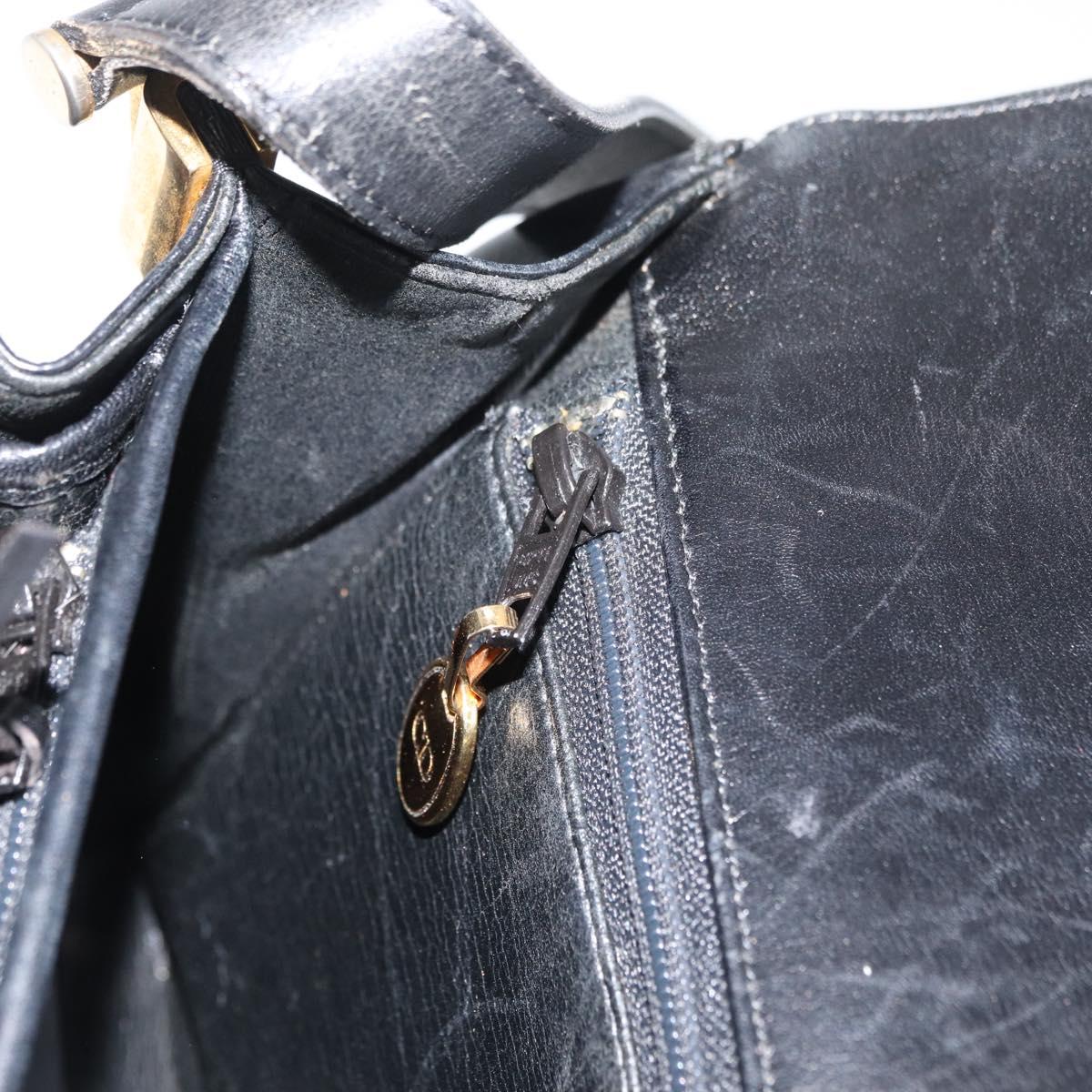 Christian Dior Shoulder Bag Leather Black Gold Auth BA12894