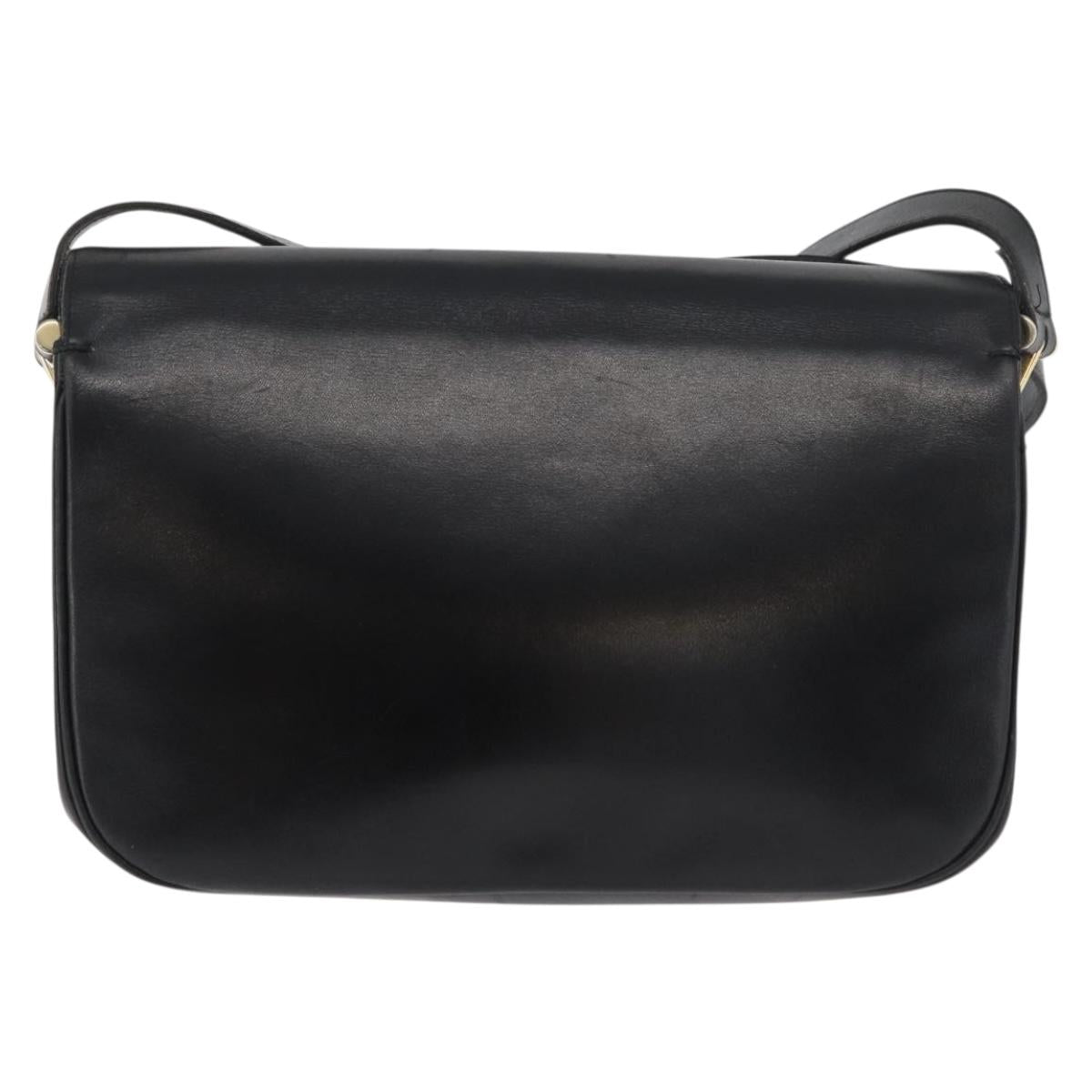 Christian Dior Shoulder Bag Leather Black Gold Auth BA12894