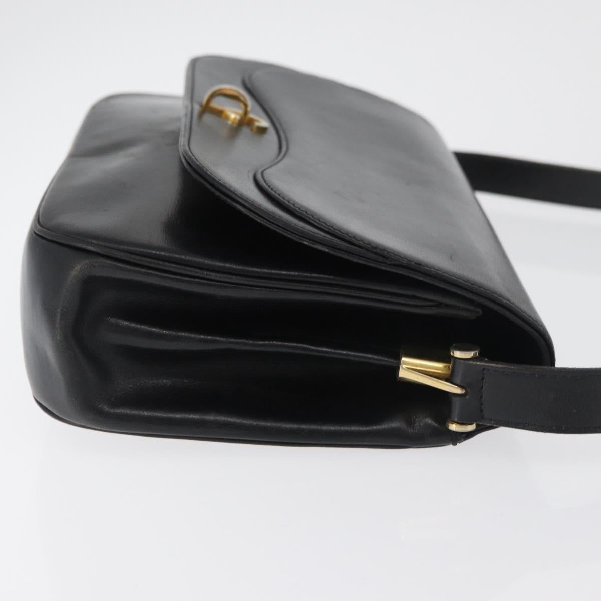 Christian Dior Shoulder Bag Leather Black Gold Auth BA12894