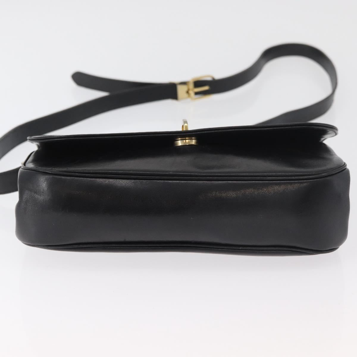 Christian Dior Shoulder Bag Leather Black Gold Auth BA12894