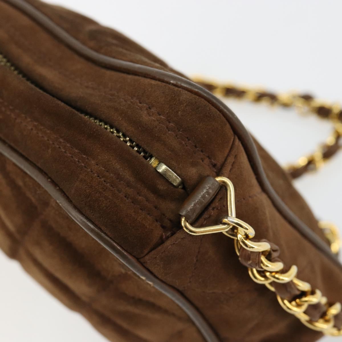 CHANEL Matelasse Chain Shoulder Bag Suede Brown Gold CC Auth BA12895