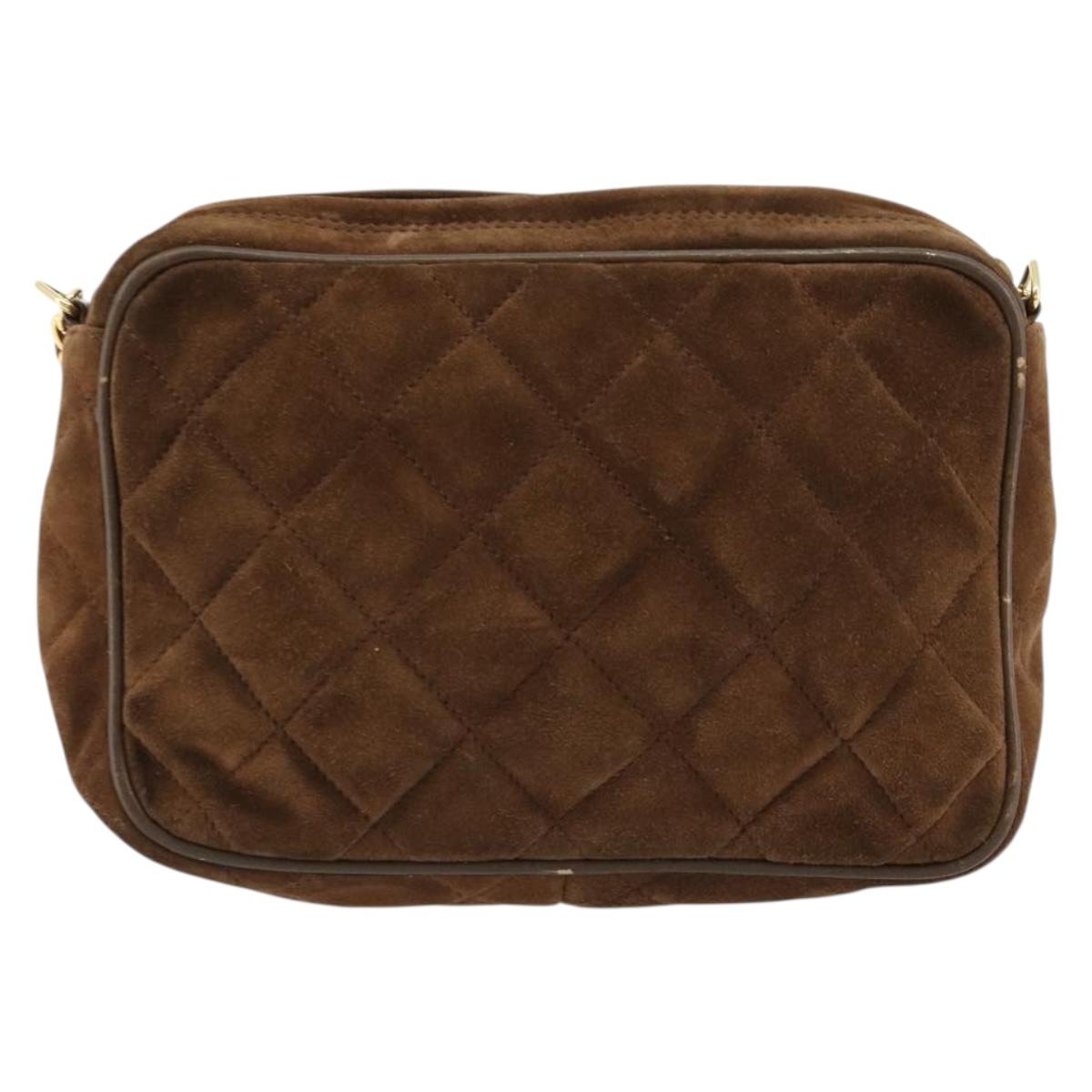 CHANEL Matelasse Chain Shoulder Bag Suede Brown Gold CC Auth BA12895
