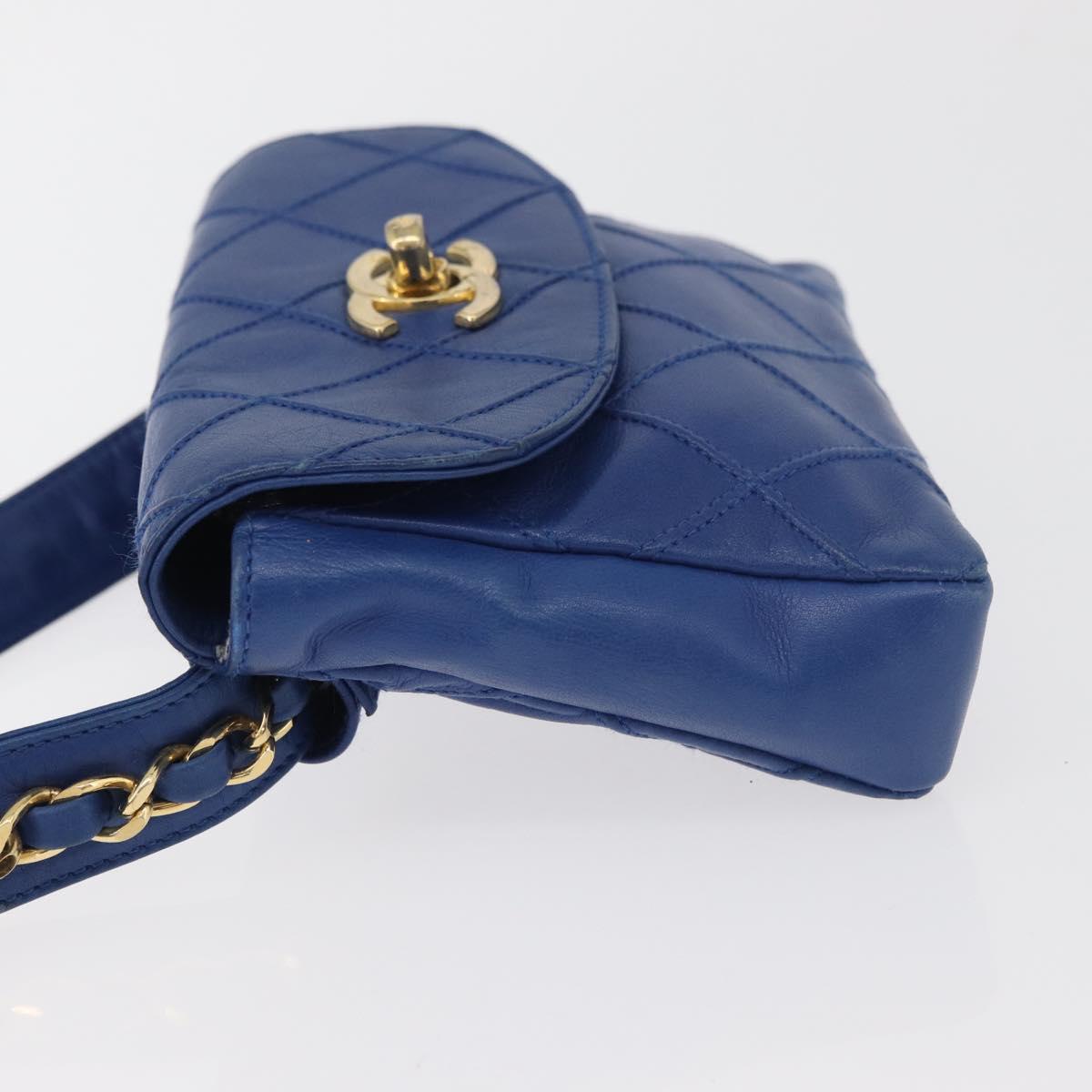 CHANEL Bicolore Waist bag Lamb Skin Blue Gold CC Auth BA12897