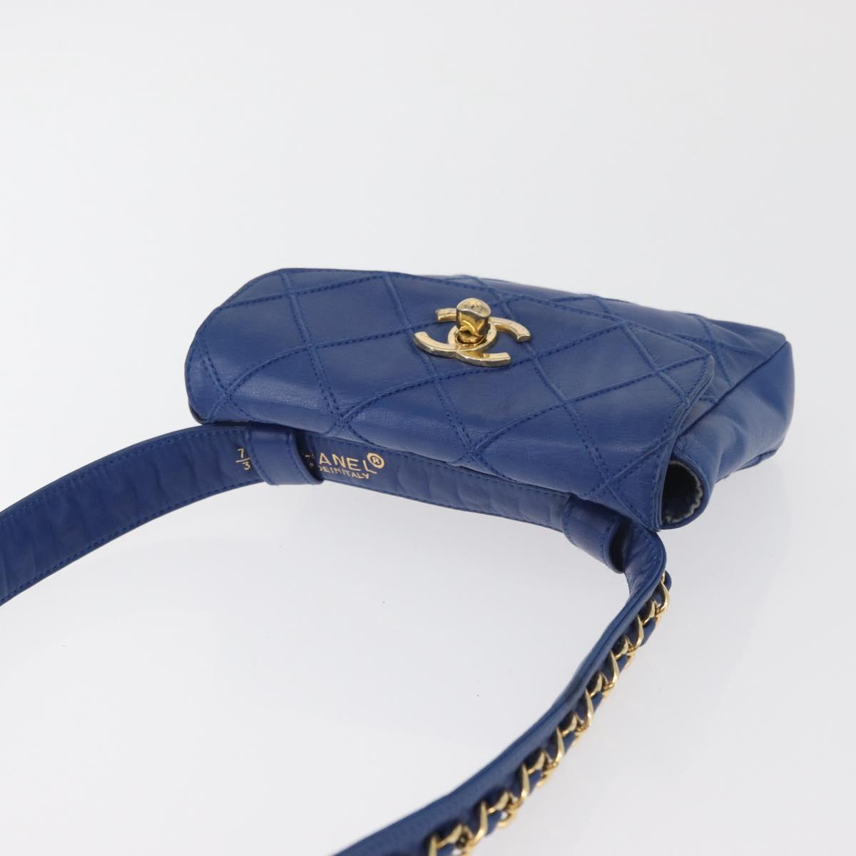 CHANEL Bicolore Waist bag Lamb Skin Blue Gold CC Auth BA12897