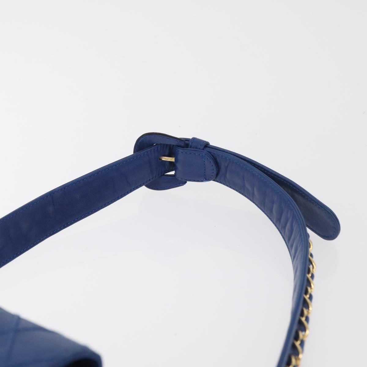 CHANEL Bicolore Waist bag Lamb Skin Blue Gold CC Auth BA12897