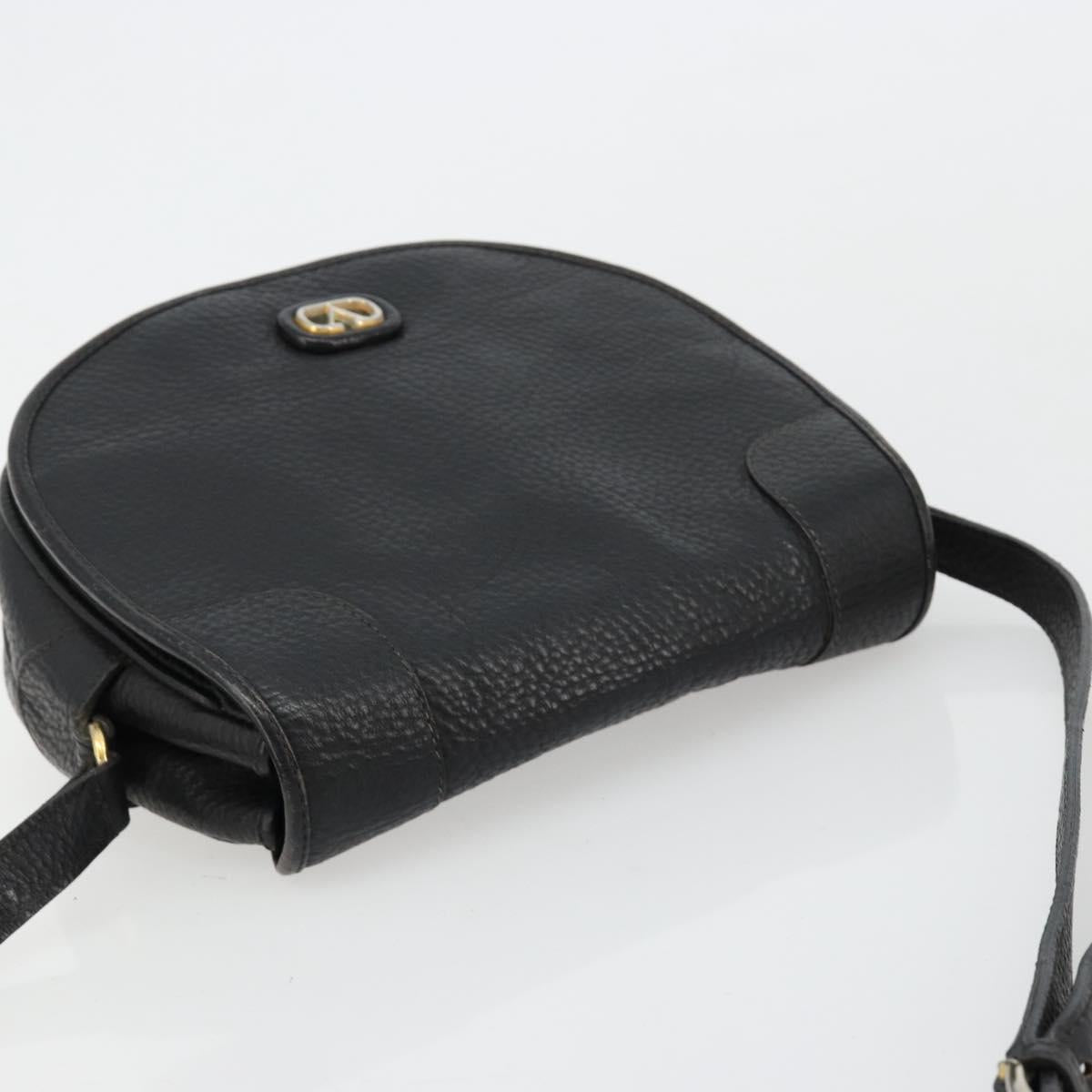 VALENTINO Shoulder Bag Leather Black Gold Auth BA12898