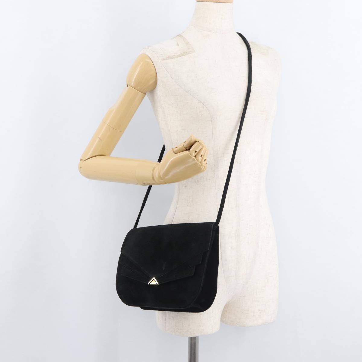 Salvatore Ferragamo Shoulder Bag Suede Black Gold Auth BA12900