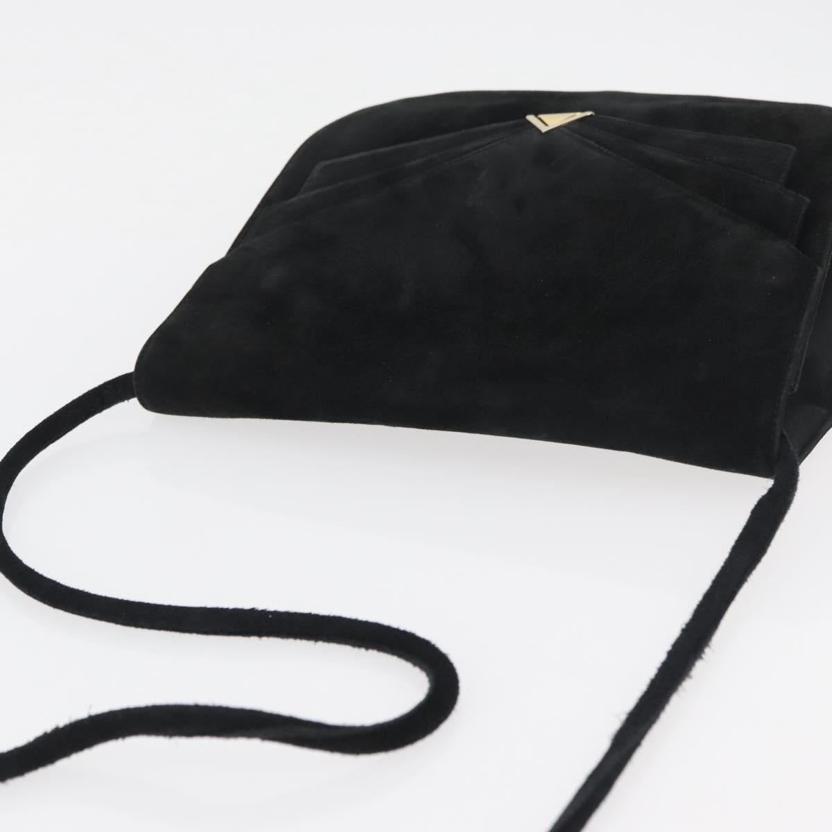 Salvatore Ferragamo Shoulder Bag Suede Black Gold Auth BA12900