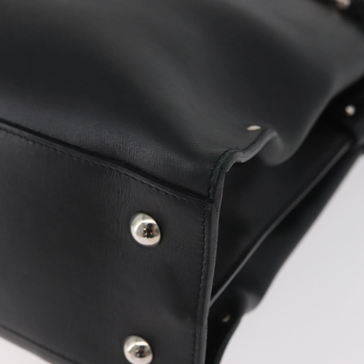 Salvatore Ferragamo Gancini Hand Bag Leather Black Silver Auth BA12902