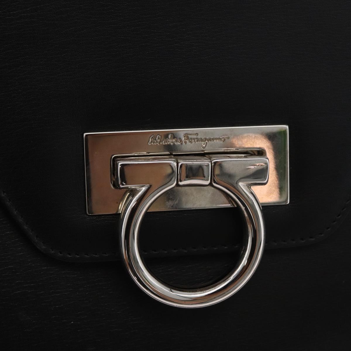 Salvatore Ferragamo Gancini Hand Bag Leather Black Silver Auth BA12902