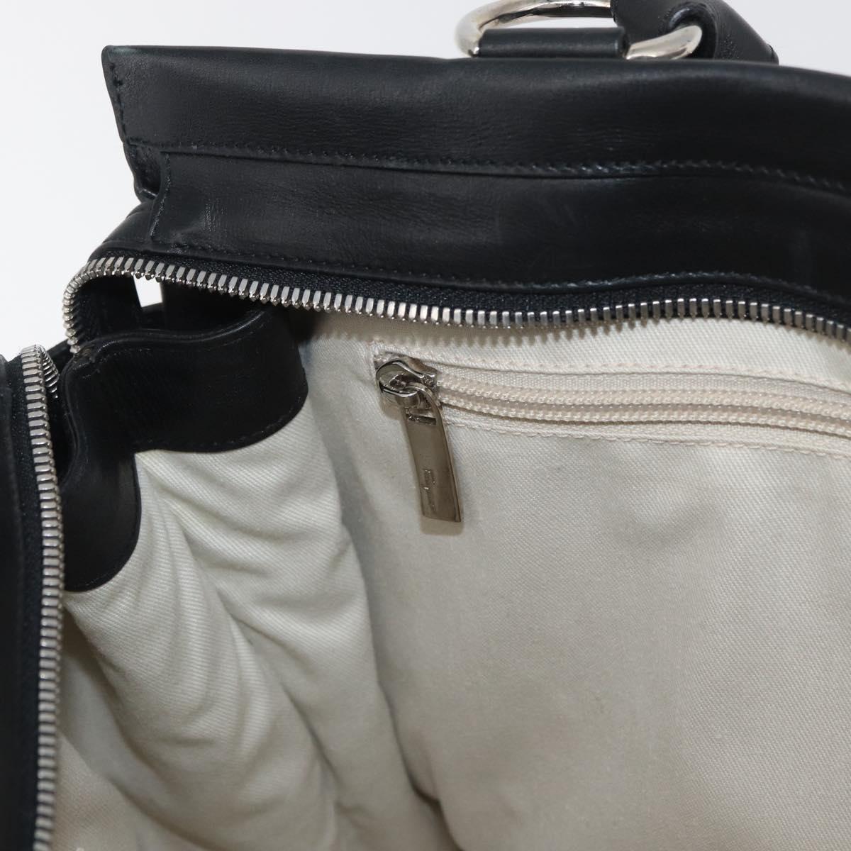 Salvatore Ferragamo Gancini Hand Bag Leather Black Silver Auth BA12902