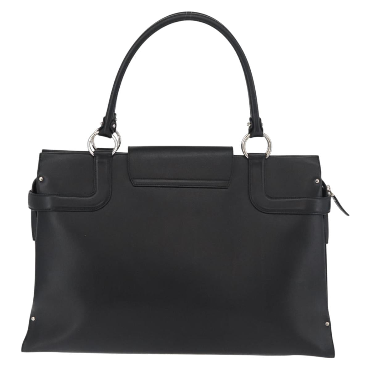 Salvatore Ferragamo Gancini Hand Bag Leather Black Silver Auth BA12902