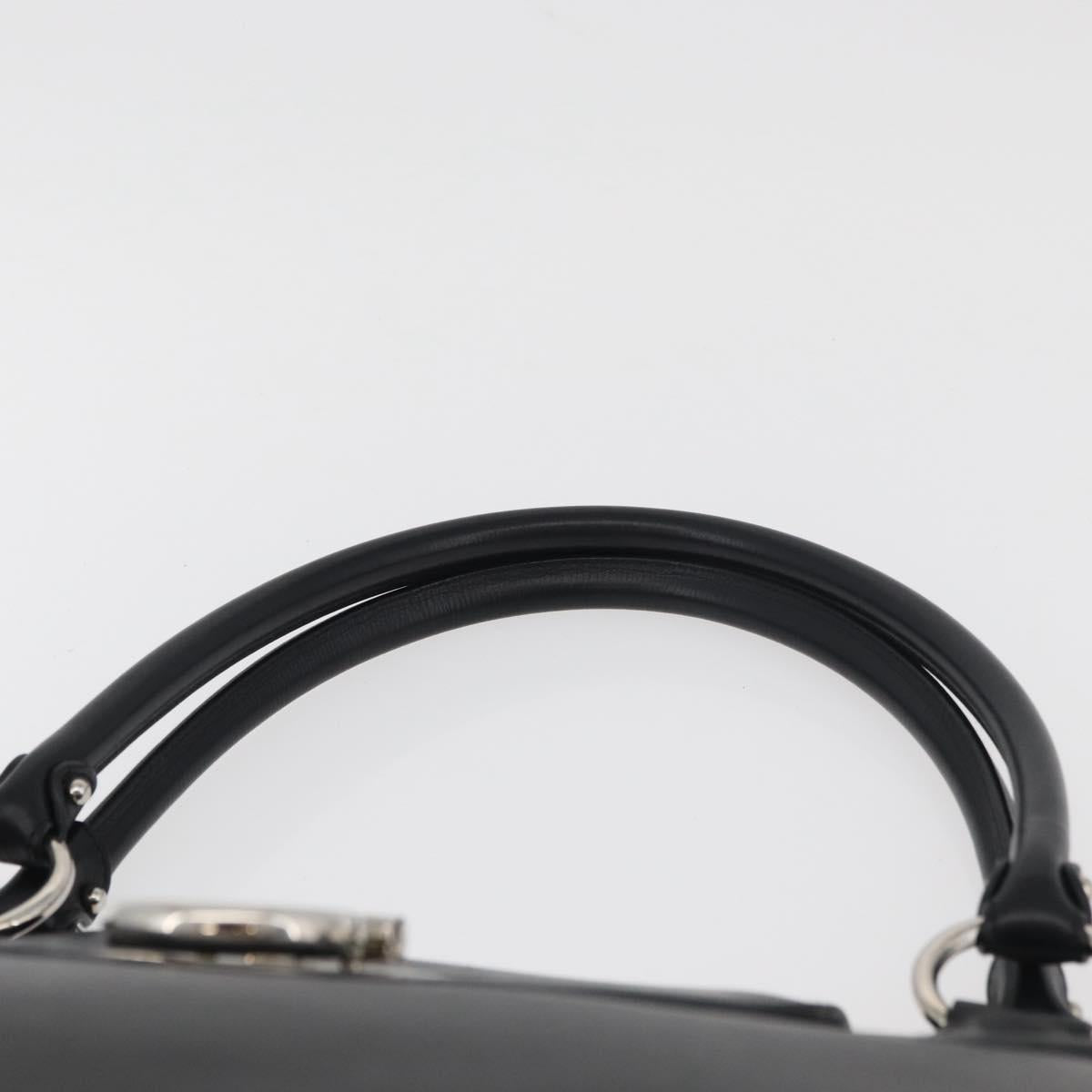 Salvatore Ferragamo Gancini Hand Bag Leather Black Silver Auth BA12902