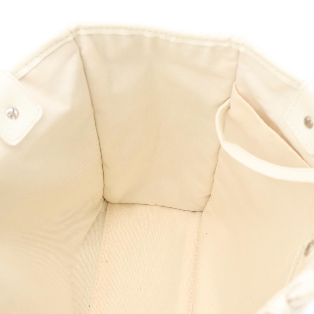CHANEL Tote Bag Canvas White Silver CC Auth BA12904A
