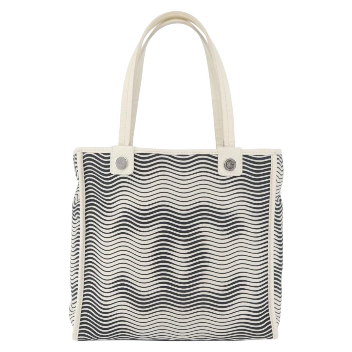 CHANEL Tote Bag Canvas White Silver CC Auth BA12904A