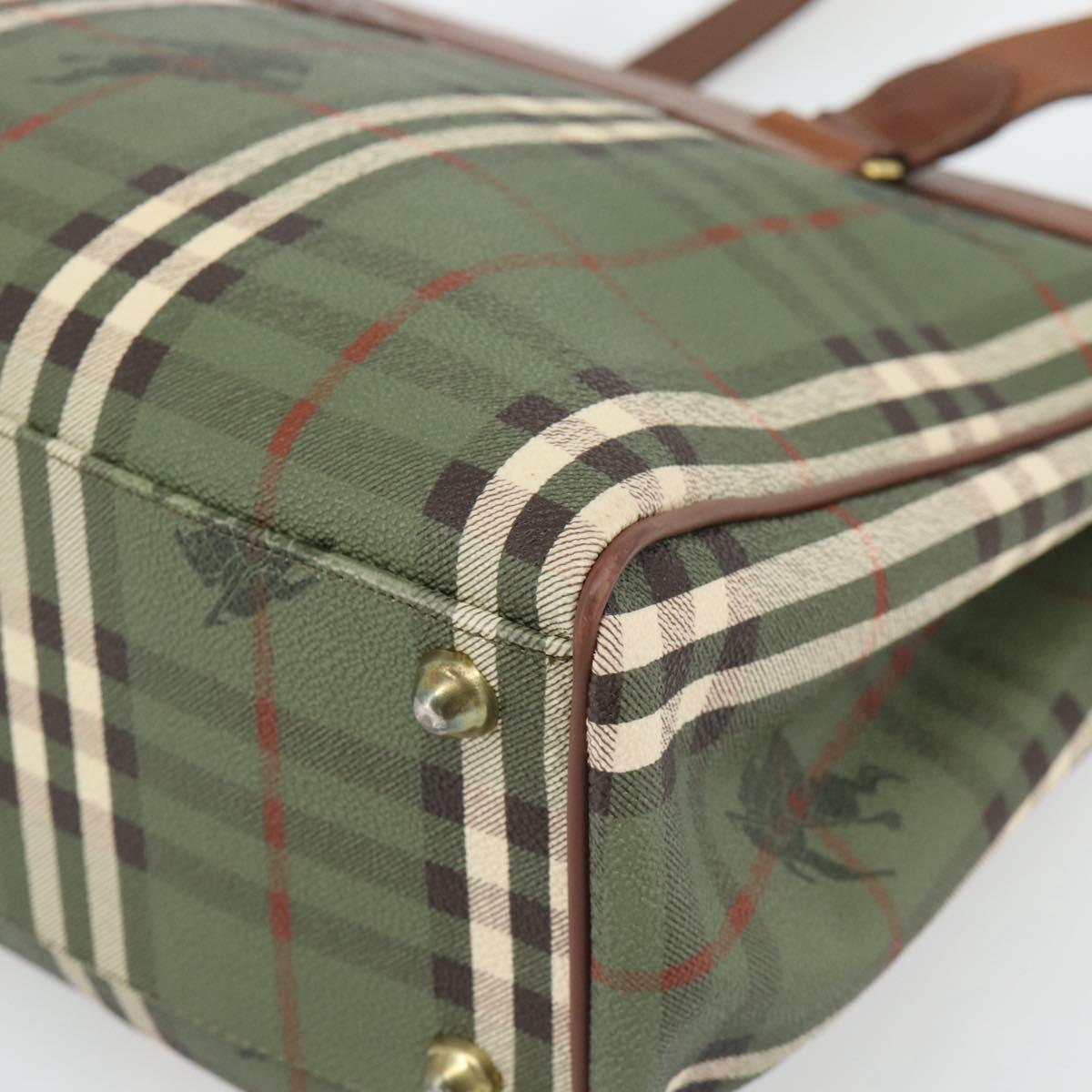 Burberrys Nova Check Tote Bag PVC Green Gold Auth BA12905