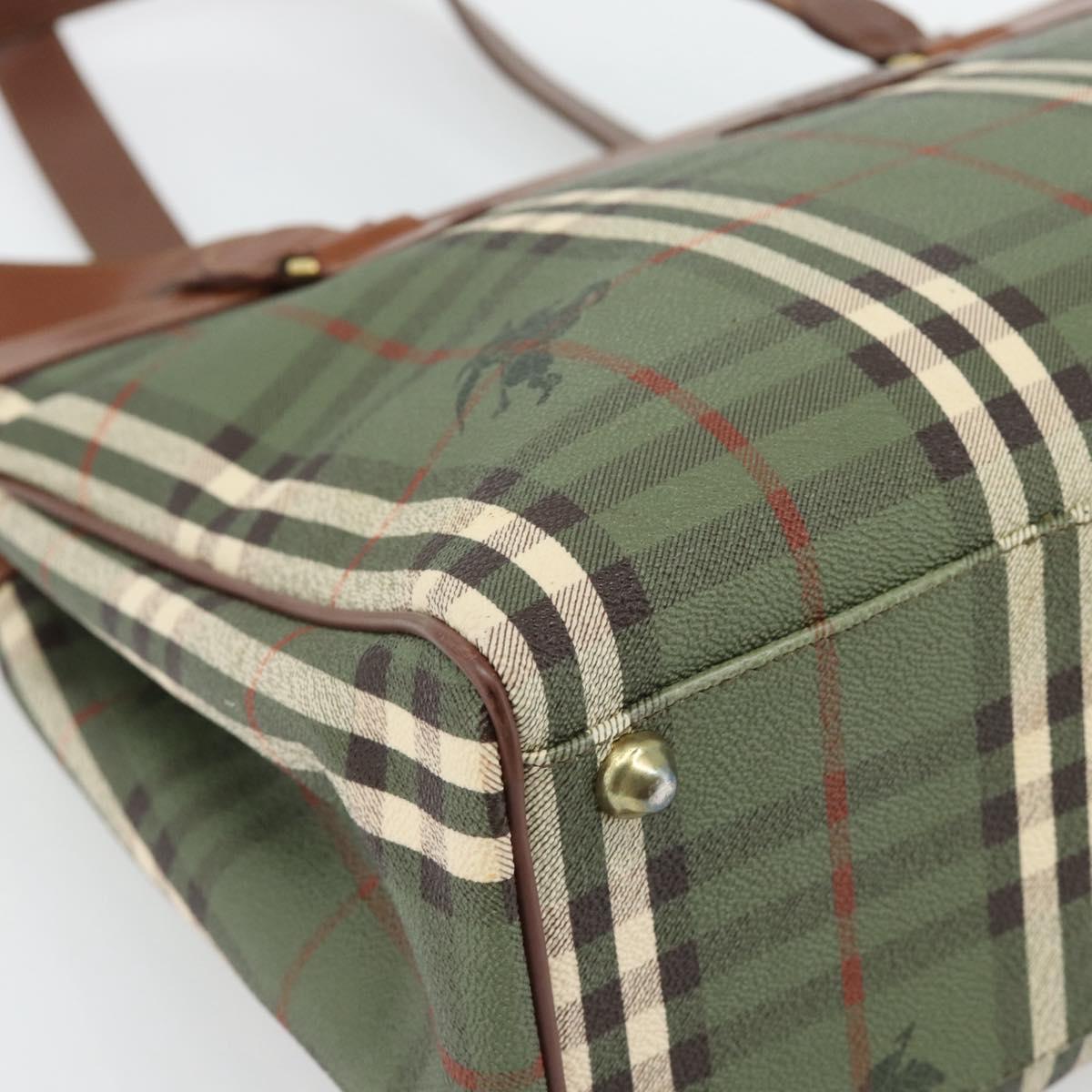 Burberrys Nova Check Tote Bag PVC Green Gold Auth BA12905