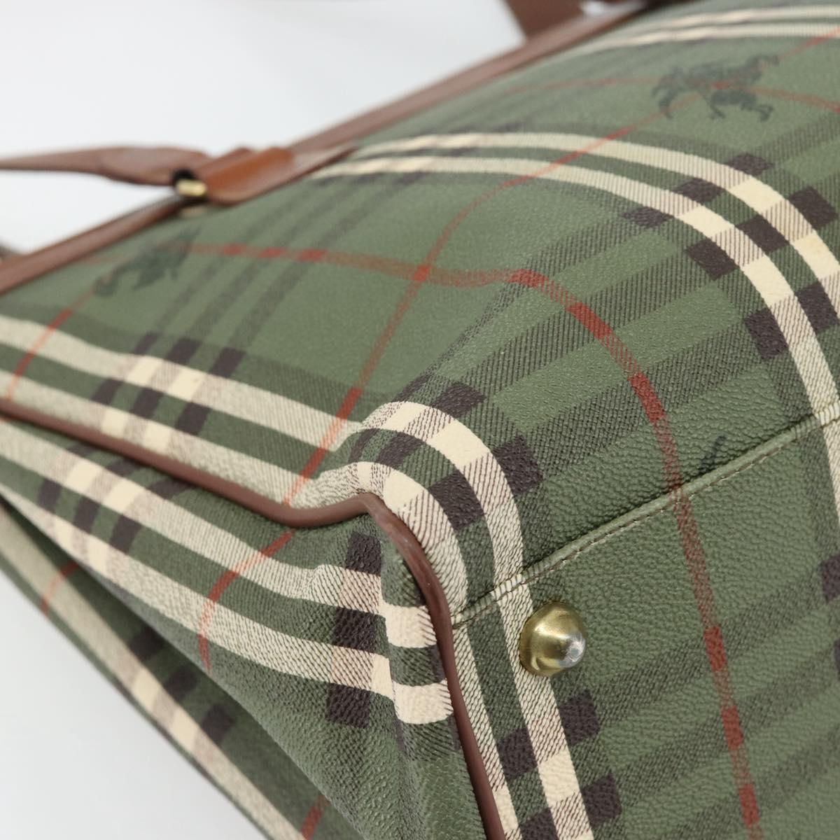 Burberrys Nova Check Tote Bag PVC Green Gold Auth BA12905