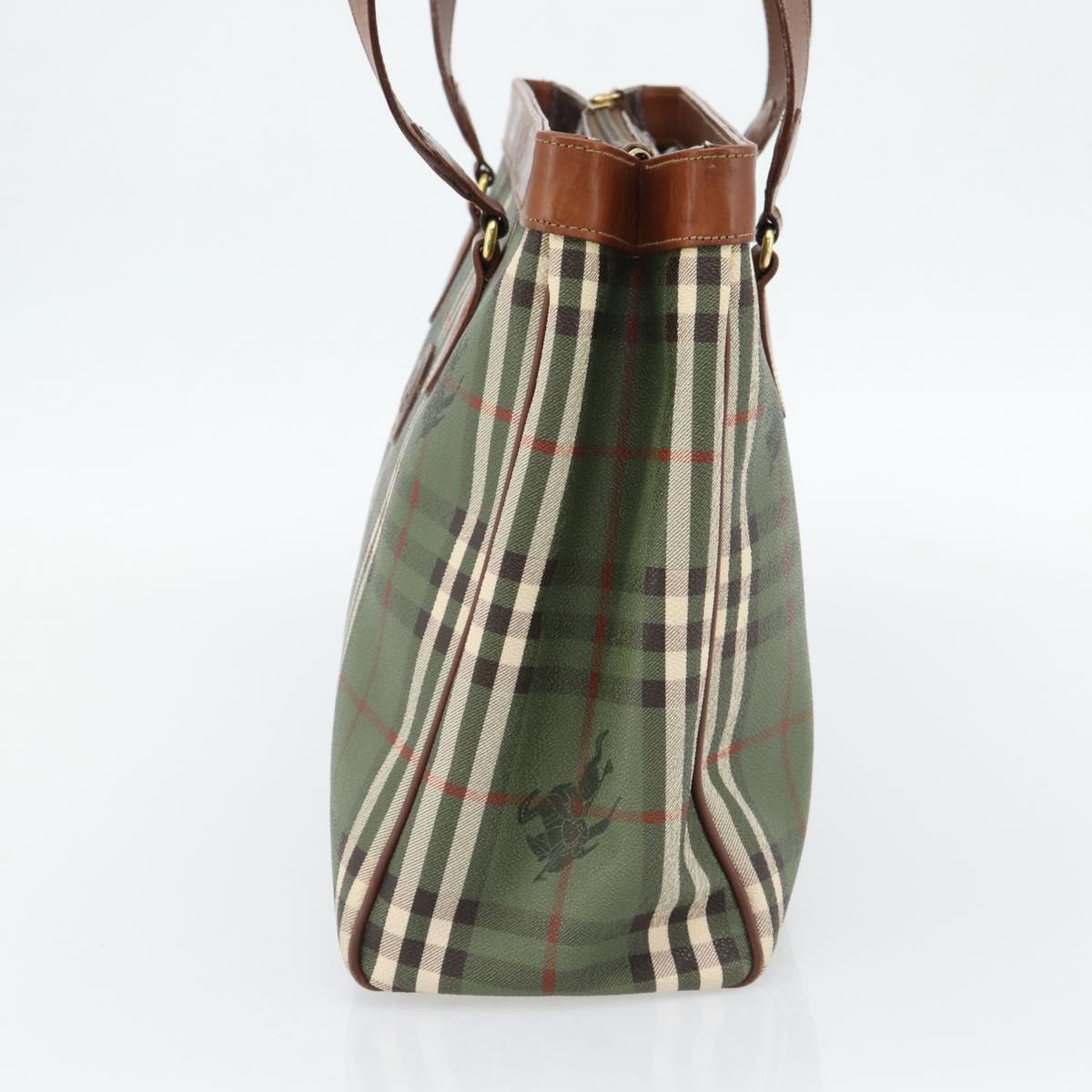Burberrys Nova Check Tote Bag PVC Green Gold Auth BA12905