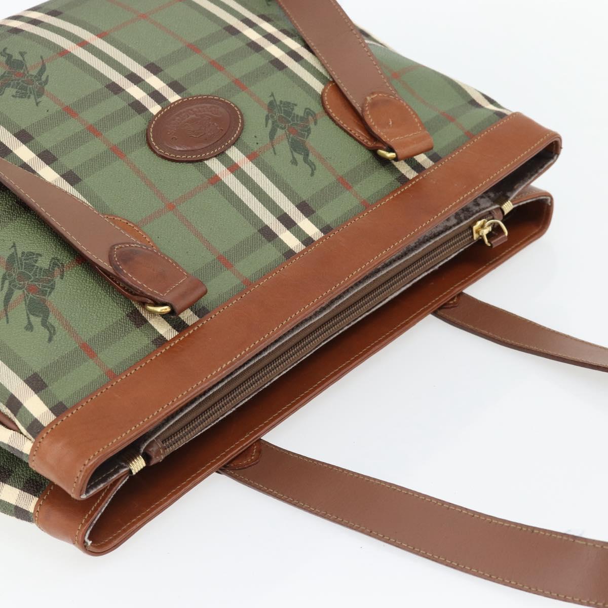 Burberrys Nova Check Tote Bag PVC Green Gold Auth BA12905