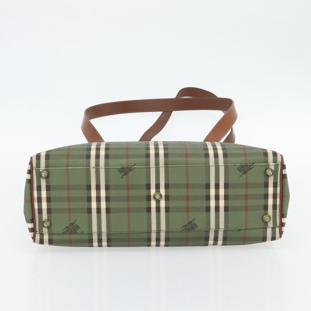Burberrys Nova Check Tote Bag PVC Green Gold Auth BA12905