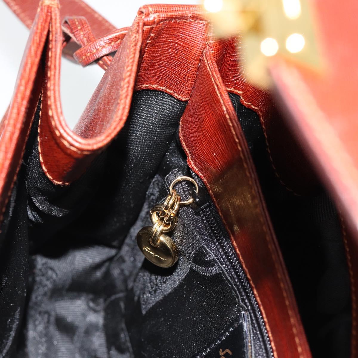 Salvatore Ferragamo Shoulder Bag Leather Brown Gold Auth BA12914