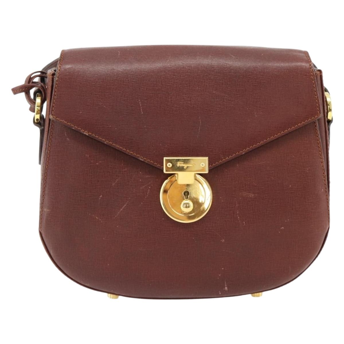 Salvatore Ferragamo Shoulder Bag Leather Brown Gold Auth BA12914