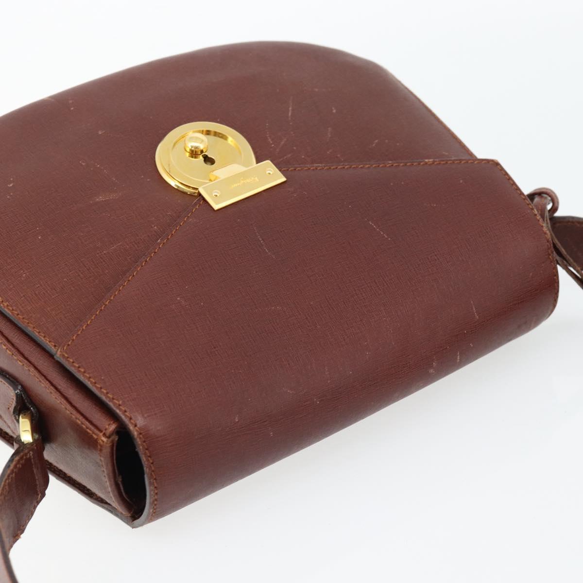 Salvatore Ferragamo Shoulder Bag Leather Brown Gold Auth BA12914
