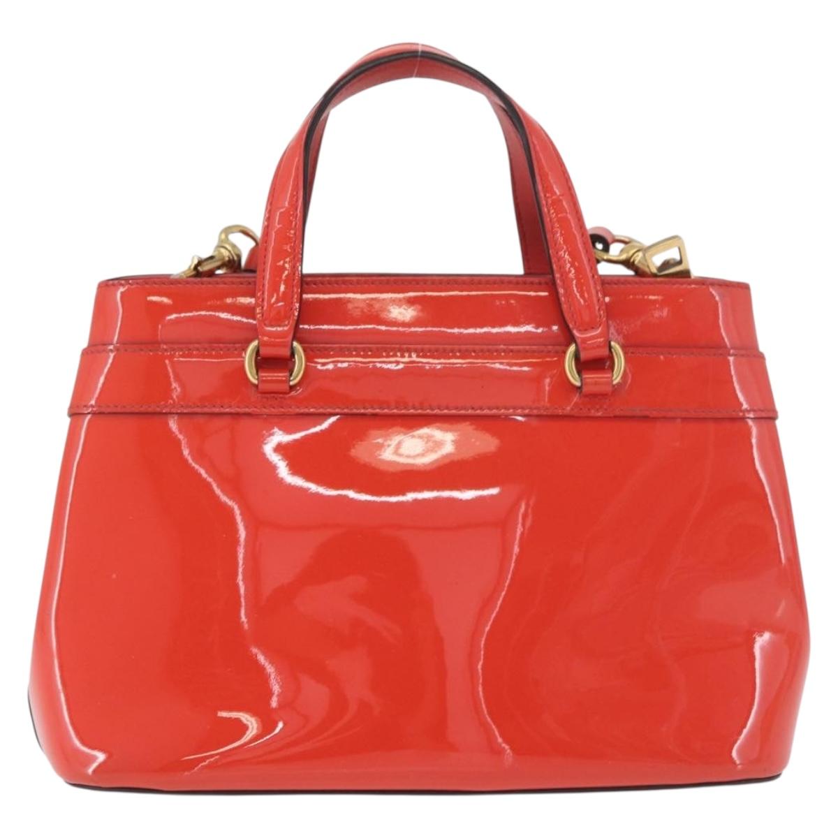 GUCCI Hand Bag Patent leather 2way Red Gold 371925 Auth BA12915