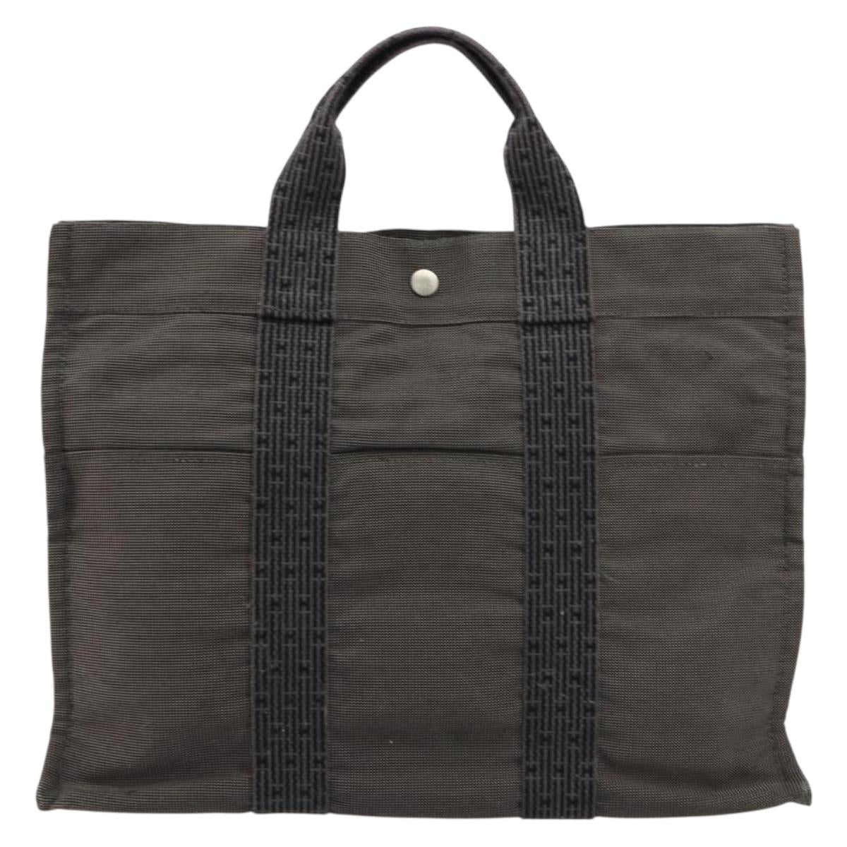 HERMES Her Line Tote Bag Canvas Gray Silver Auth BA12917
