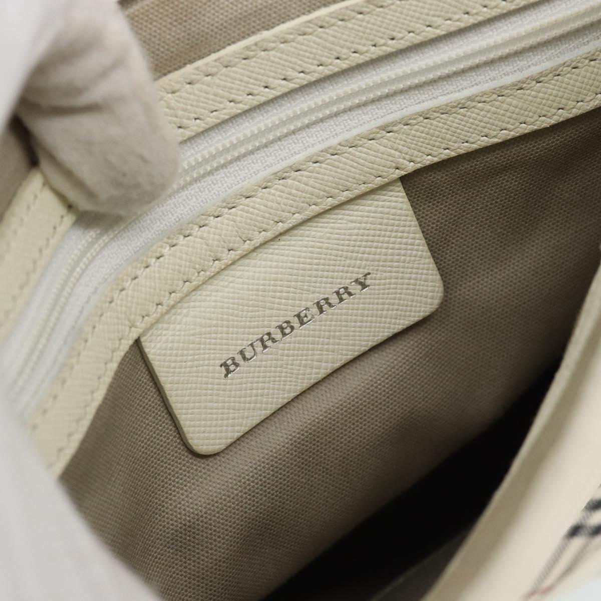 BURBERRY Nova Check Shoulder Bag Canvas Ivory Silver Auth BA12921