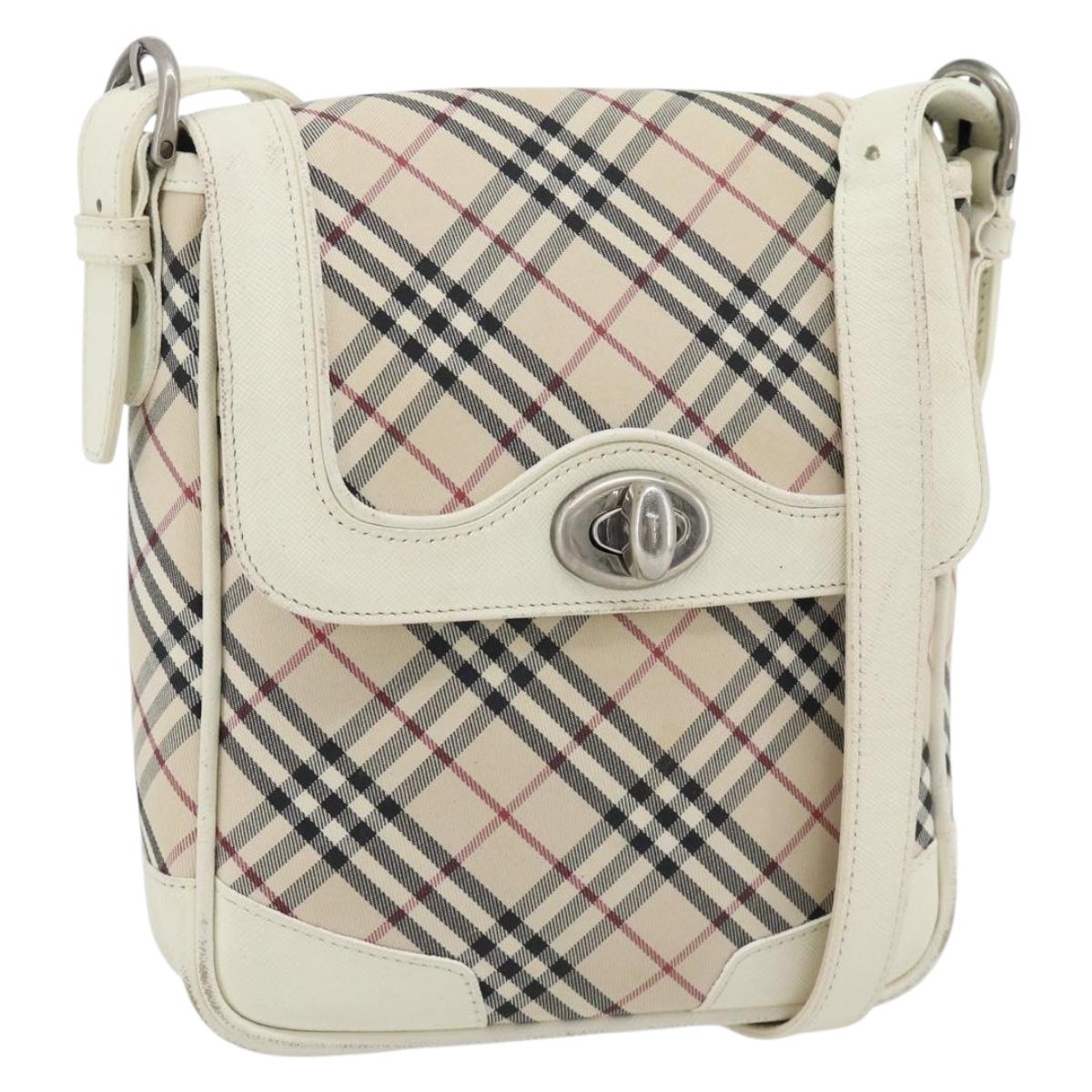 BURBERRY Nova Check Shoulder Bag Canvas Ivory Silver Auth BA12921