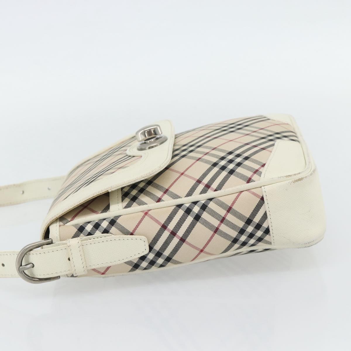 BURBERRY Nova Check Shoulder Bag Canvas Ivory Silver Auth BA12921
