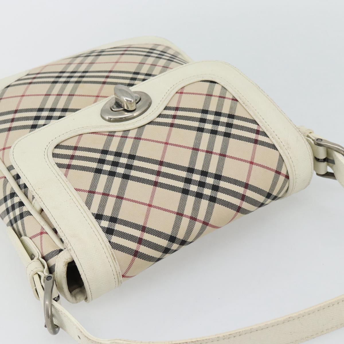 BURBERRY Nova Check Shoulder Bag Canvas Ivory Silver Auth BA12921
