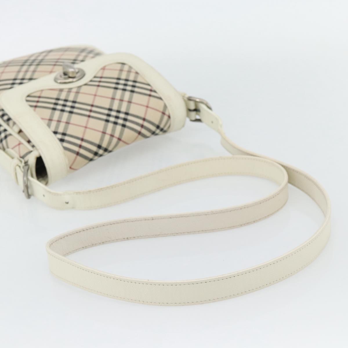 BURBERRY Nova Check Shoulder Bag Canvas Ivory Silver Auth BA12921