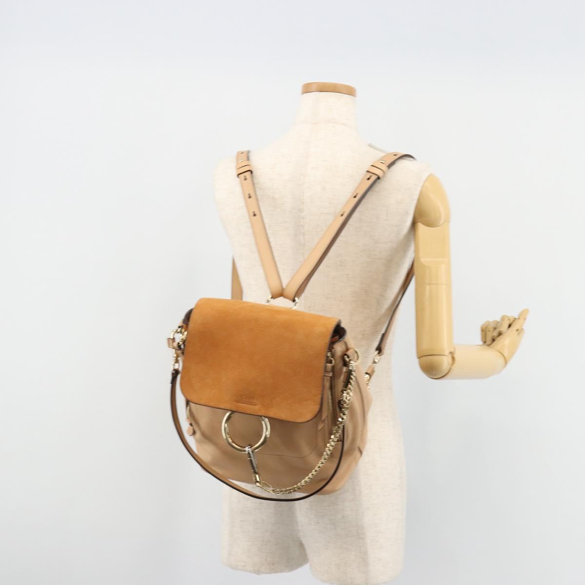 Chloe Fay Backpack Suede Beige Gold Auth BA12922