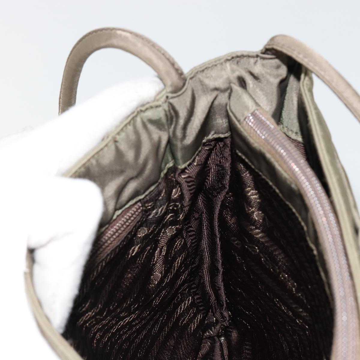PRADA Tote Bag Nylon Khaki Silver Auth BA12923